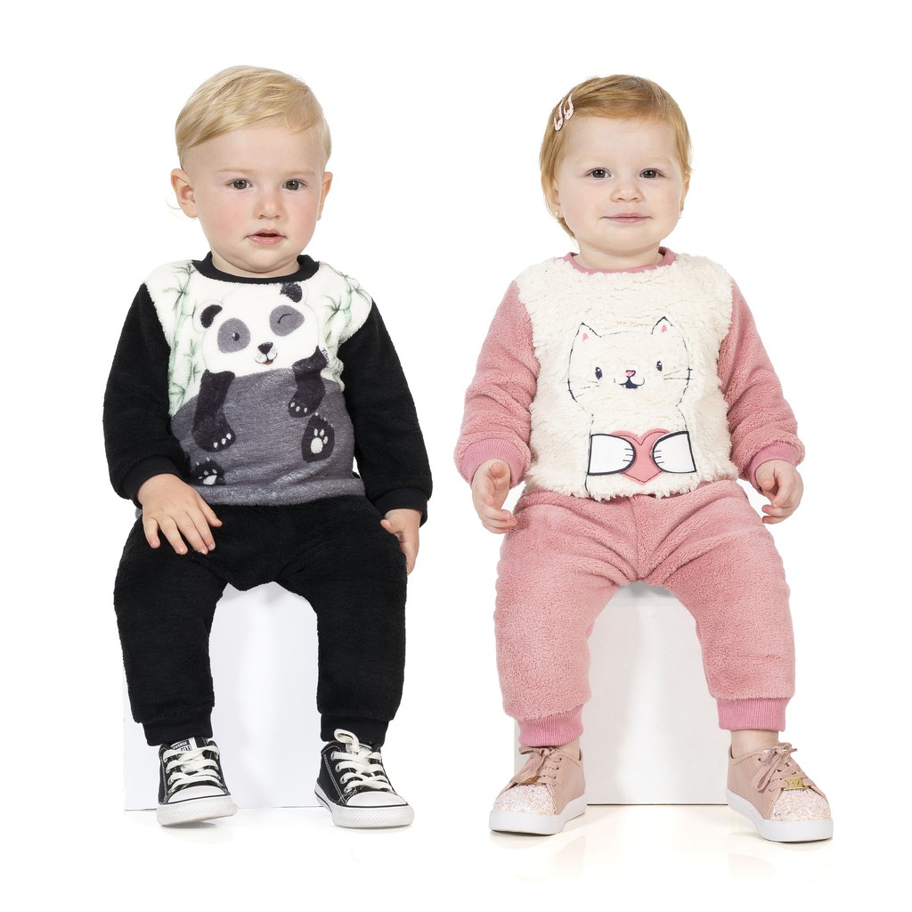 Lindo Conjunto em Pelo Pelúcia Super Quentinho Roupa de Bebe Roupa Infantil
