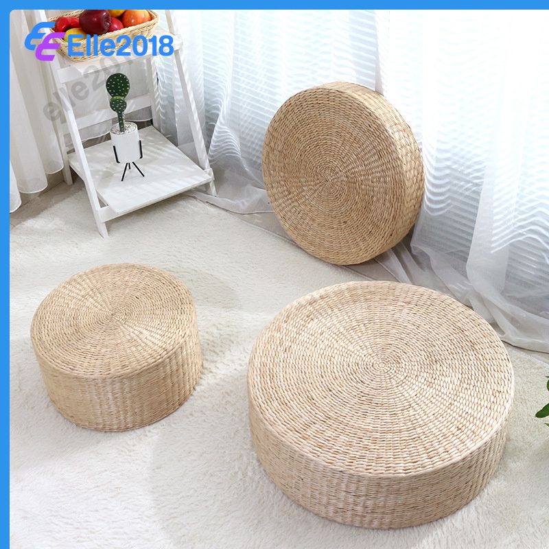 Almofada De Chão Rústico Assento Pufe De Palha Meditação Otomano Decoração De Casa elle