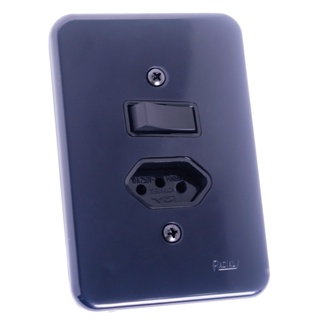 Interruptor Simples + Tomada 2P+T 20a L. Pollar Black Radial em Oferta na Shopee