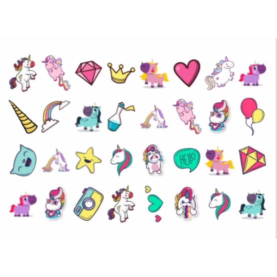 Tatuagem Temporária Infantil UNICÓRNIO cartela com 32 tatuagens certificadas pelo INMETRO