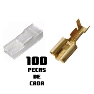 Terminal de encaixe femea com trava 6,3mm Com capa isolante 100 pecas de cada em Oferta na Shopee
