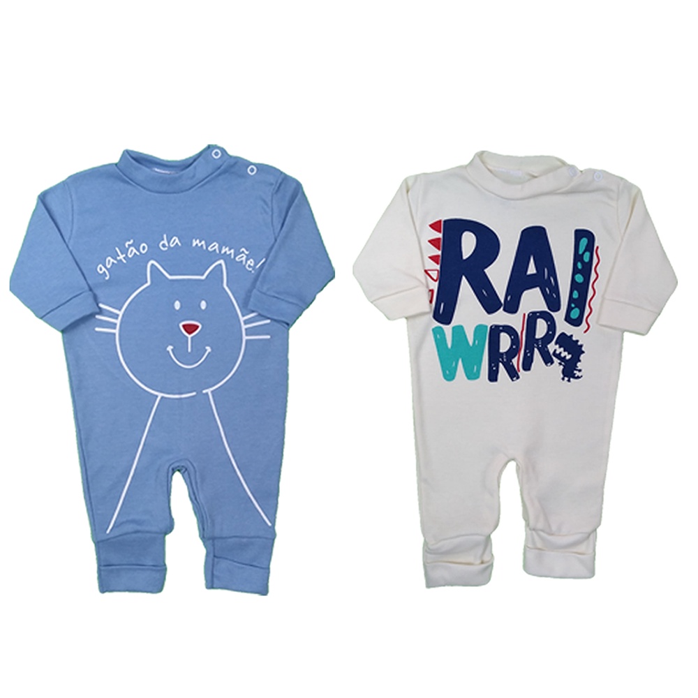 Kit 2 Macacão Bebê Estampado Taylor Algodão Menino e Menina em Oferta na Shopee