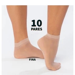 Kit 10 Pares Meia Fina Feminina Cano Curto Médio Conforto Bege ou Preta