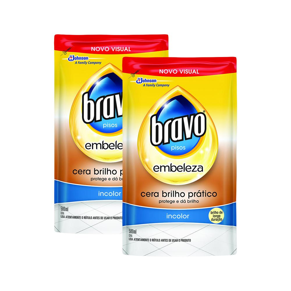 Kit 2 Refil Cera Líquida Bravo Brilho Prático Incolor Embeleza 500ml
