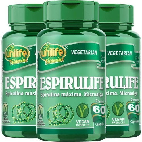 Kit 3 - Espirulina 60 Capsulas - Unilife