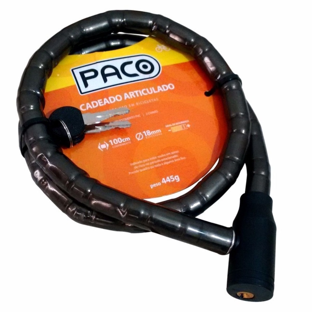 Cadeado de Bicicleta 18x1000 Fume Articulado Forte Segurança para Prender Bike.