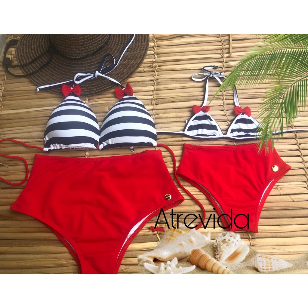 biquinis tal mae tal filha,calcinha hot pant(cortininha com bojo removivel tecido listrado) cintura Alta(2023
