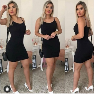 Vestido Tubinho Canelado Alcinha Sem Bojo Curto Preto