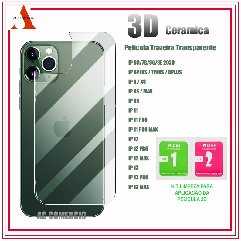 Película Traseira iPhone Cerâmica Flexível 3D/9D Todos modelos recentes