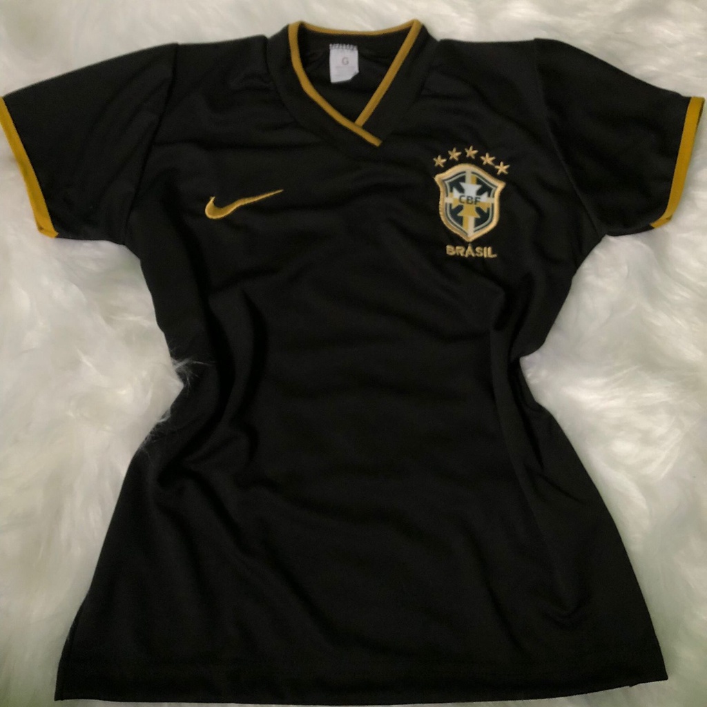 Pronoun sample again camisas baby look feminina de time de futebol do Brasil preto e dourado |  camisetas blusas feminina da seleção brasileira | Shopee Brasil