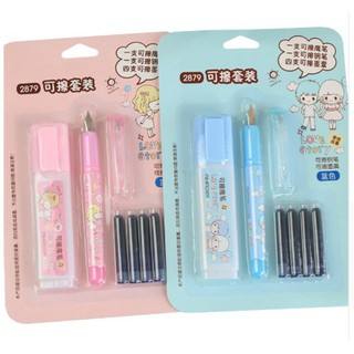 Caneta Tinteiro Apagável + 4 Refil + Borracha Papelaria