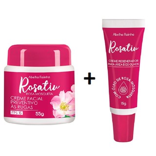 Kit Creme Area dos Olhos + Creme Preventivo às Rugas FPS 15 com óleo Rosa Mosqueta Rosativ Abelha Rainha em Oferta na Shopee