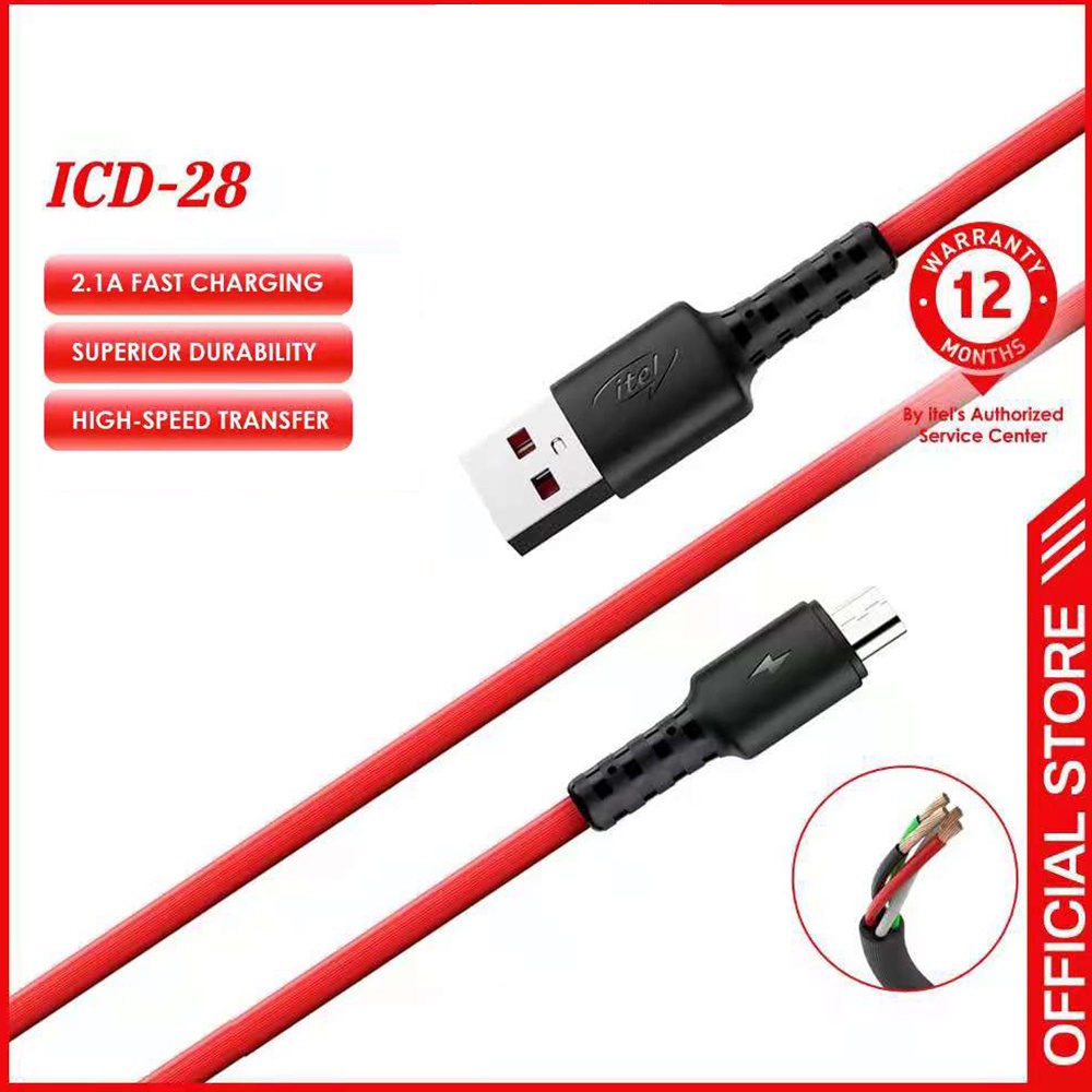 Cabo De Dados ICD-28 itel 1M 2A Micro USB Vermelho | Shopee Brasil