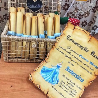 10 convites Papiro Cinderela