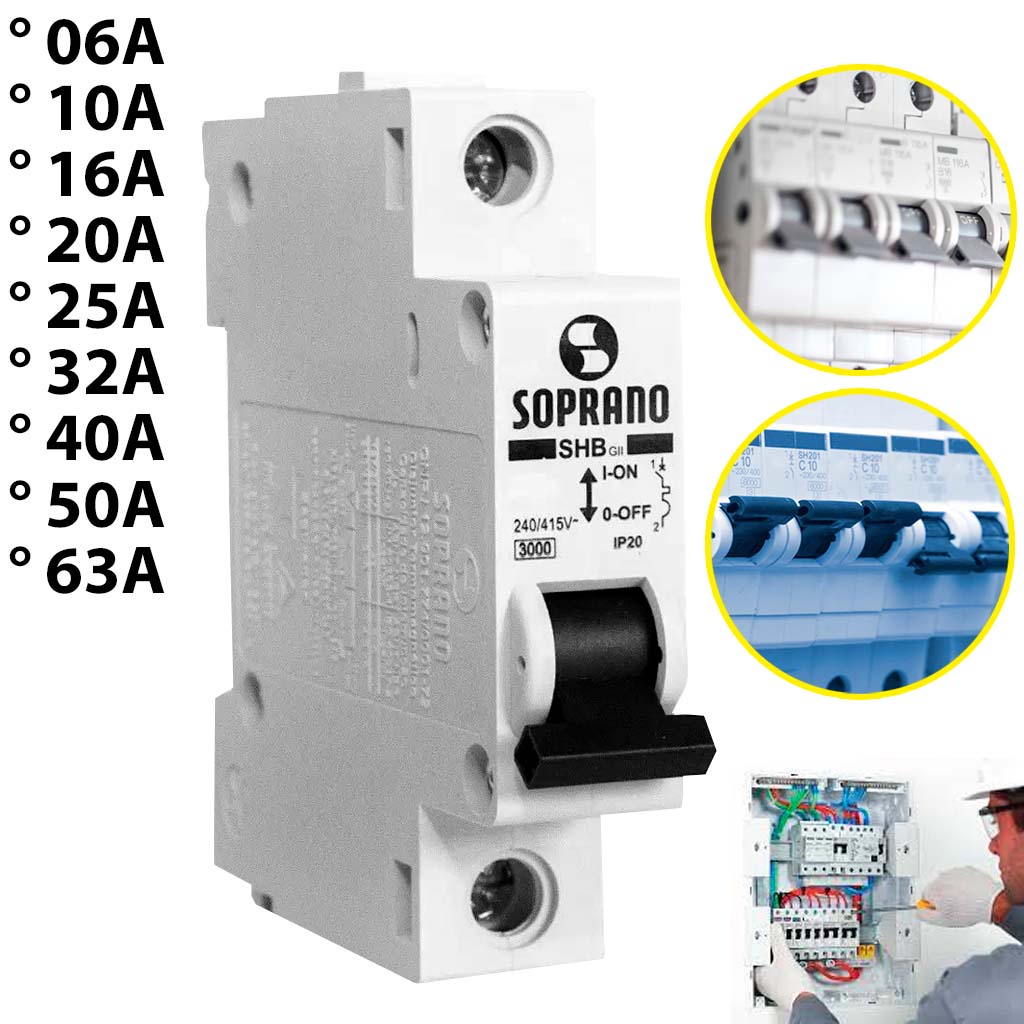 Disjuntor Unipolar Monofásico De 06A - 63A Chave Liga Desliga Quadro Energia Segurança SOPRANO em Oferta na Shopee