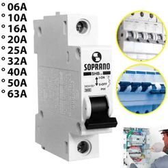 Disjuntor Unipolar Monofásico De 06A - 63A Chave Liga Desliga Quadro Energia Segurança SOPRANO