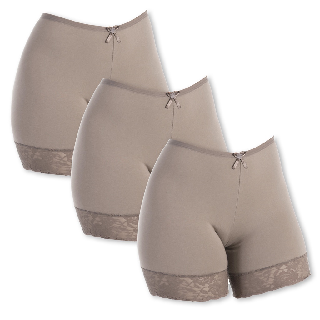 Detalhes do Kit 3 Lingerie Short Perna Ánagua Algodão Penteado