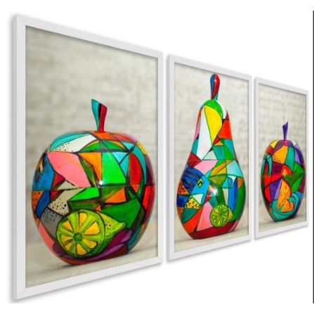 Quadro Decorativo Moldura Frutas De Louça Colorido Cozinha Sala Escritório 40x60
