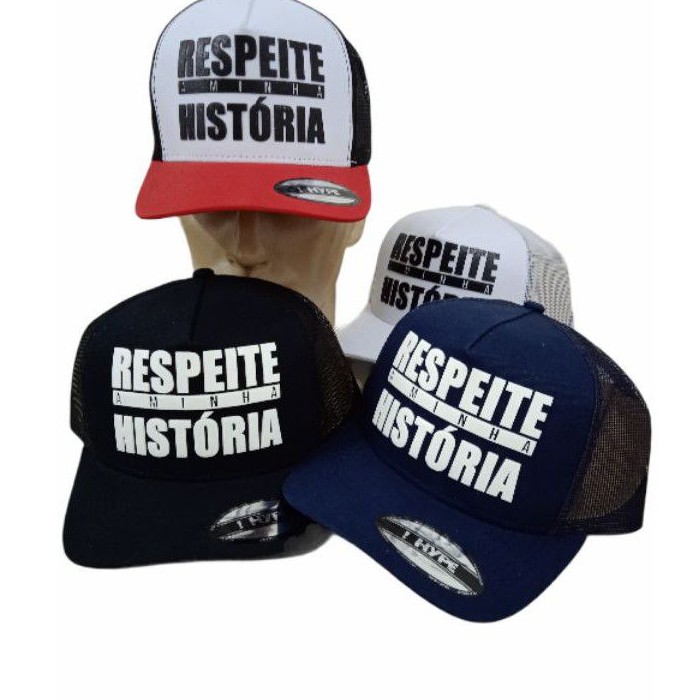 Boné Hype Aba Curva Respeite A Minha História Telado Snapback Circunferência : 58 cm em Oferta na Shopee