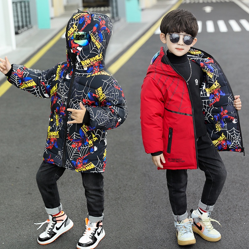 Casaco De Inverno Para Meninos Jaqueta Homem Aranha 3-12 Anos Plus Size Manter Aquecido Com Capuz Crianças