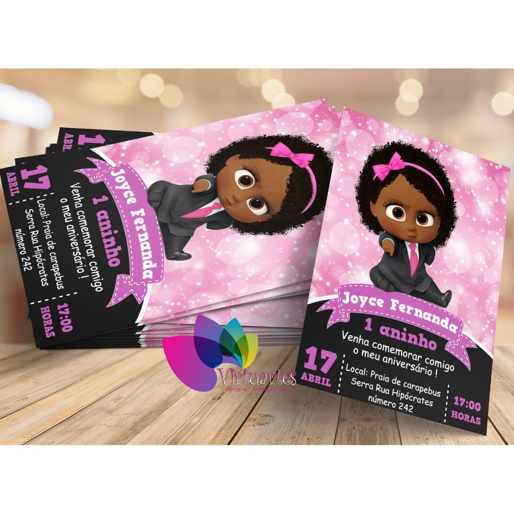 20 Convites aniversário Personalizado Poderosa Chefinha negra 1
