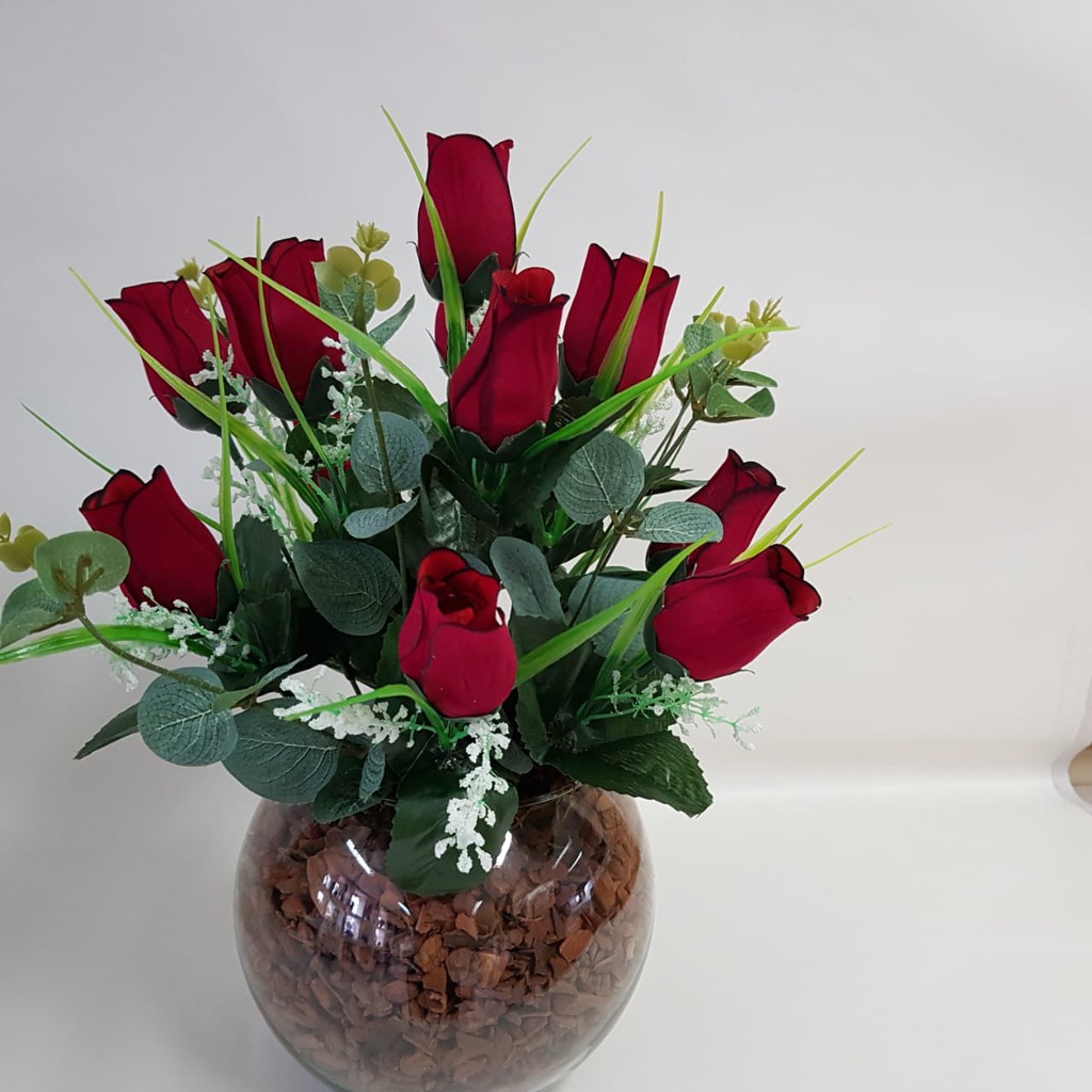 Arranjo Flor Rosas Vermelhas Artificiais Vaso Vidro Decoração Centro De  Mesa Luxo Qualidade | Shopee Brasil