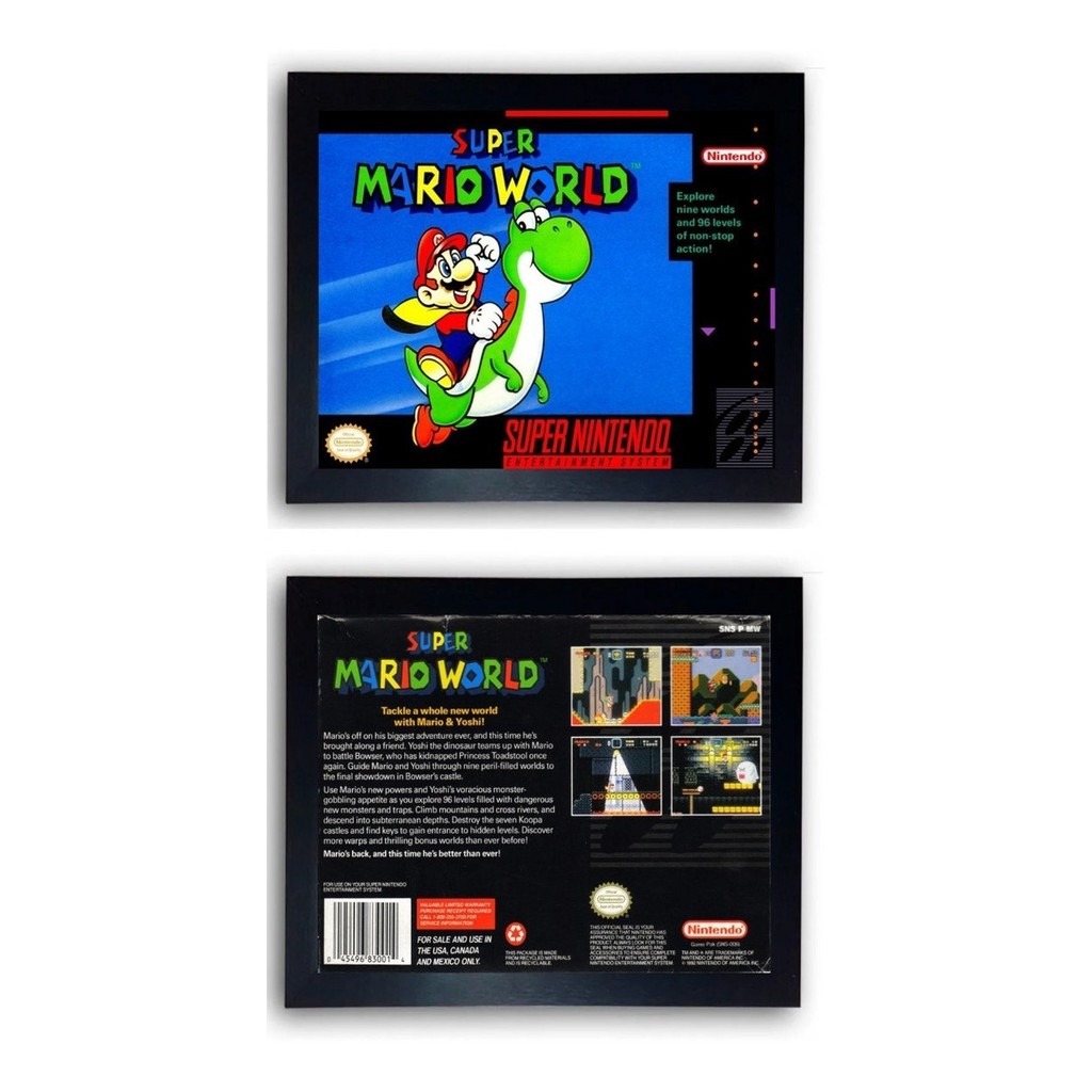 02 Quadro Decorativo Super Mario World Snes Moldurado