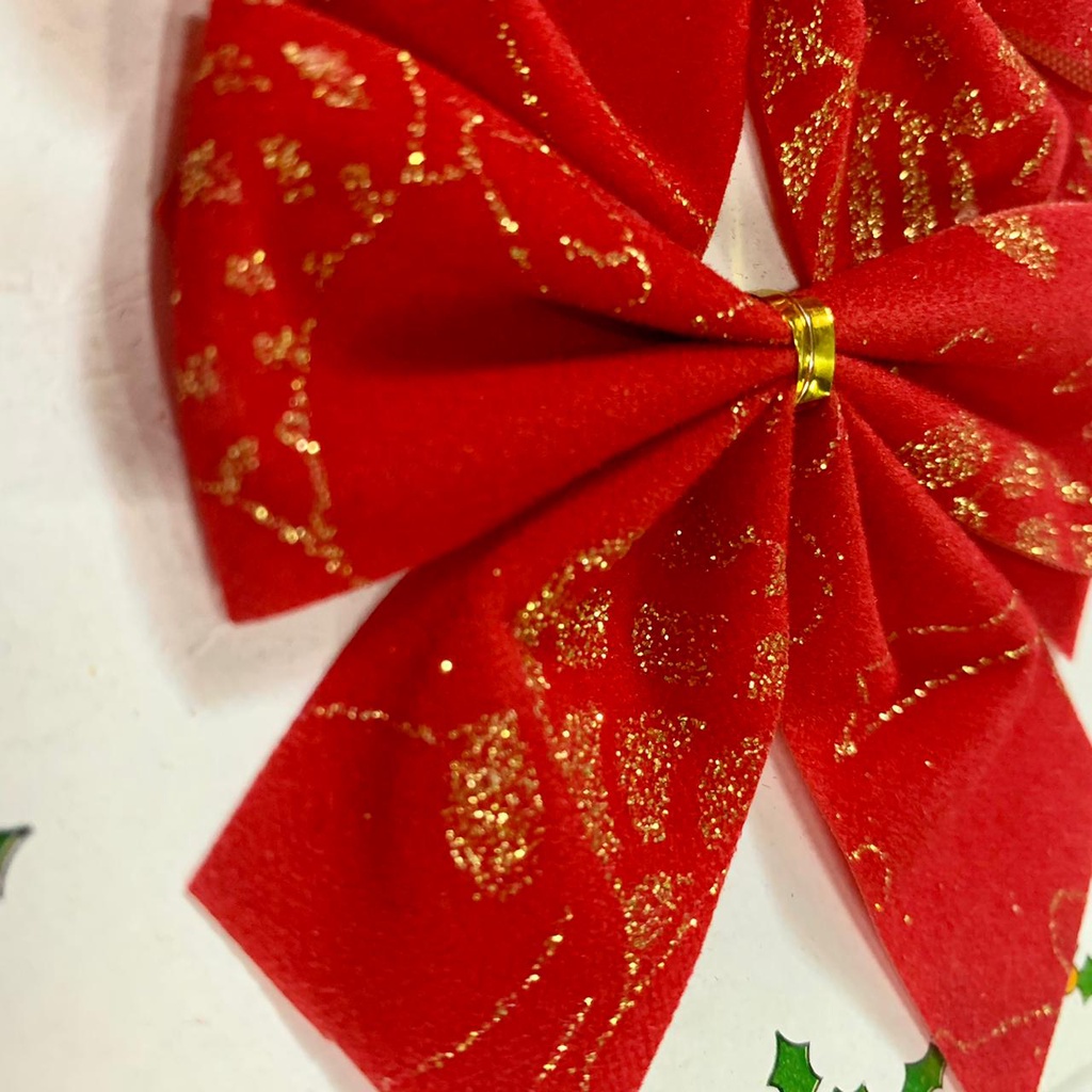 Kit 6 Laços Vermelhos Detalhe Dourado Enfeite De Árvore De Natal 7,5cm |  Shopee Brasil