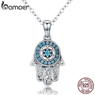 Bamoer Genuine 925 Sterling Silver Trendy Fatima SCN264 Guarda Mão Pingente Colares Mulheres Jóias De Prata Fina Presente