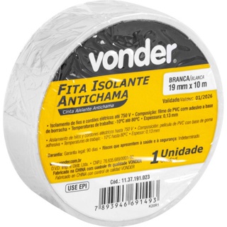 Fita isolante, 19 mm x 10 m, branca, VONDER em Oferta na Shopee