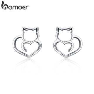 Bamoer Hot Authentic 925 Sterling Silver Gato Bonito Pequeno Parafuso Prisioneiro Brincos Para As Mulheres Da Moda Jóias De Prata Esterlina Sce271