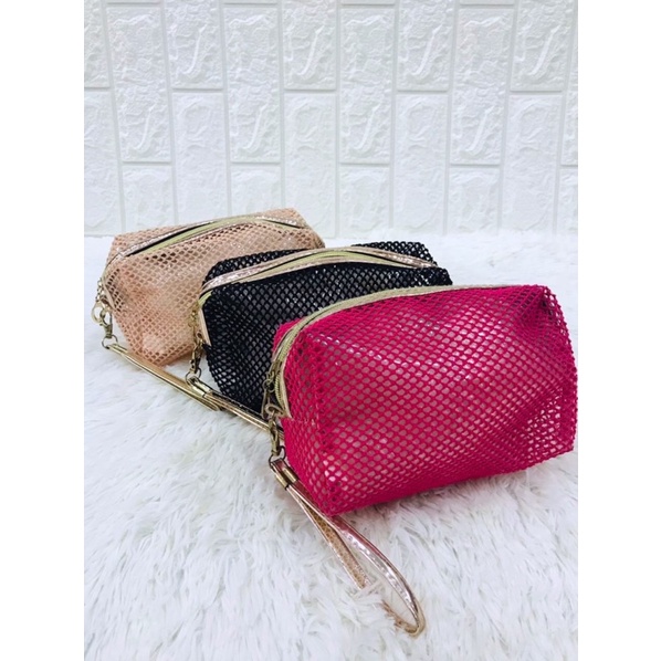 Necessaire Estojo para maquiagem com alça de mão Renda 7002 em Oferta na Shopee