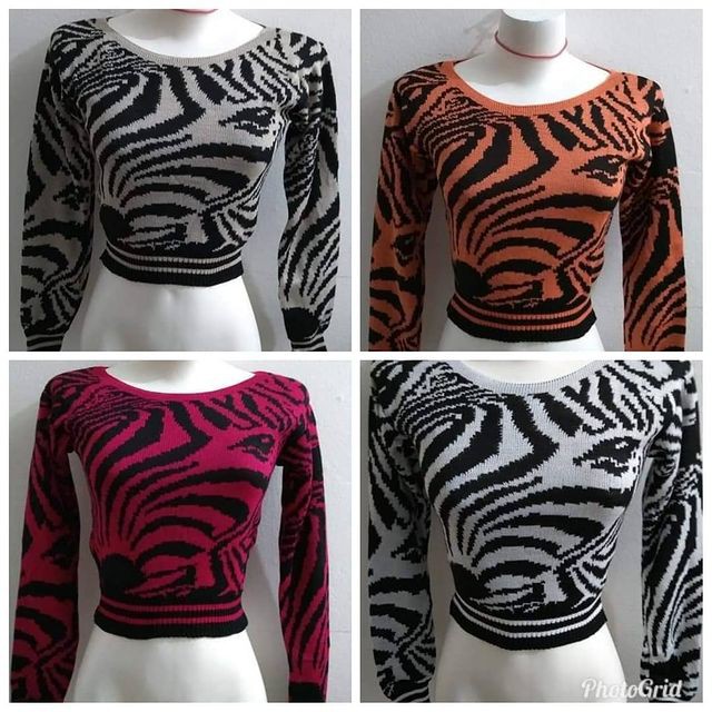 Blusa de frio cropped Feminina Malha Lã Acrílica estampa Animal Print blogueira Suéter cropped