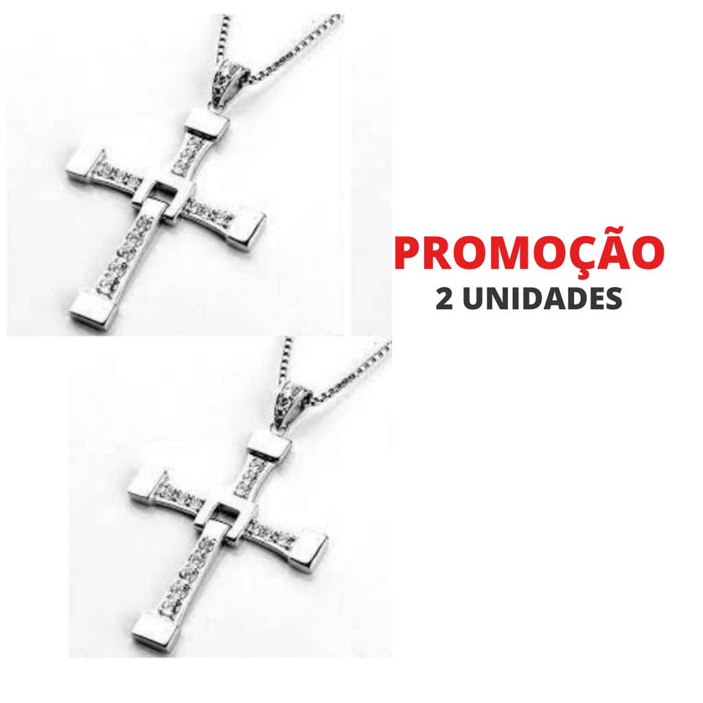 2 Colar Vin Diesel Dominic Toretto Velozes e Furiosos Corrente Cruz 60cm Presente Dias Dos Namorados Pronta Entrega No Brasil + Saquinho de veludo