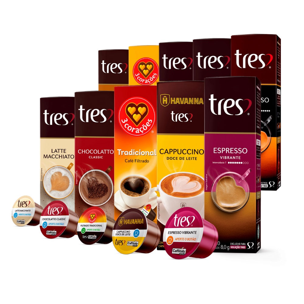 100 Capsulas Tres Coracoes, Cafe e Bebida Cremosa