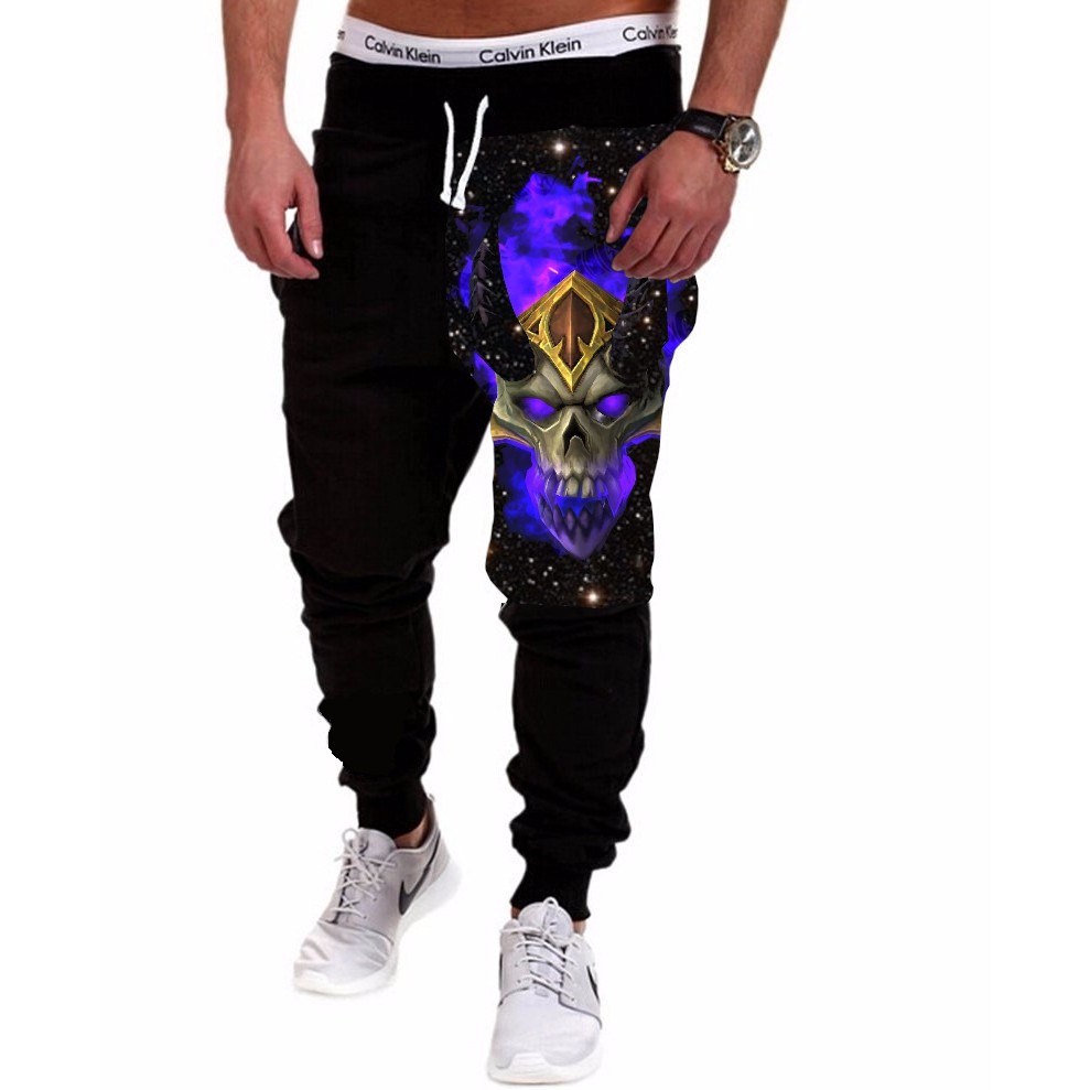 Calça Masculina de Moletom Estampada por Sublimação Caveira Chifre Azul A116