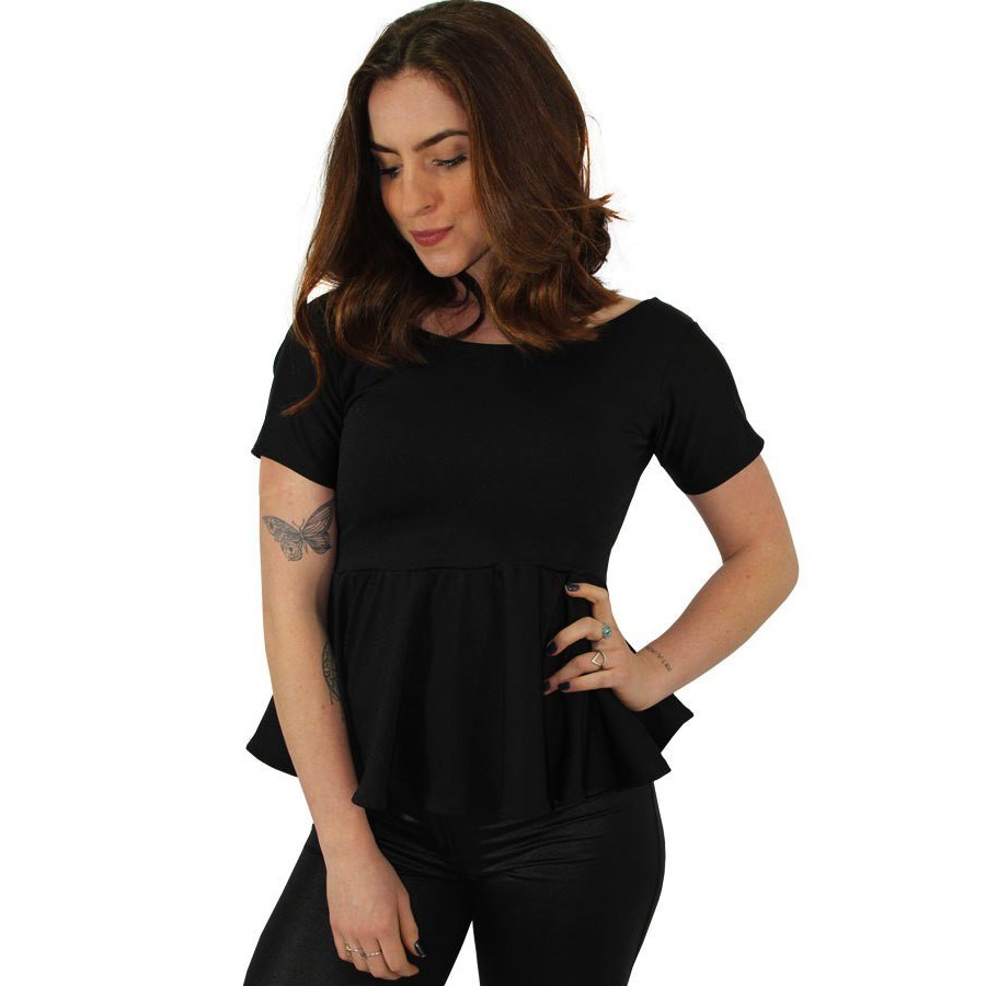 Blusa Peplum Babado Costa Nua com Laço