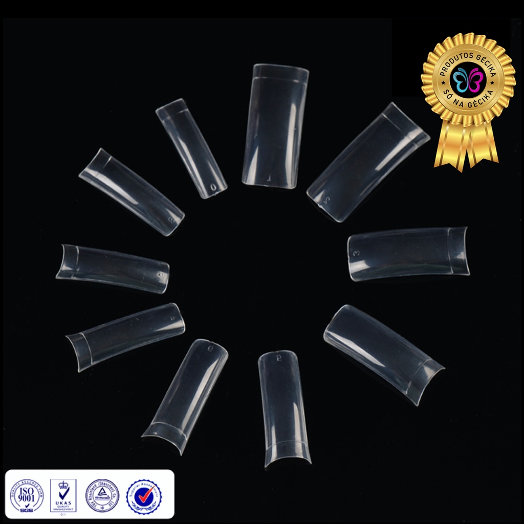 100 TIPS Unhas Transparente Curvatura C Natural Acrigel Tips - Envio Imediato Gecika