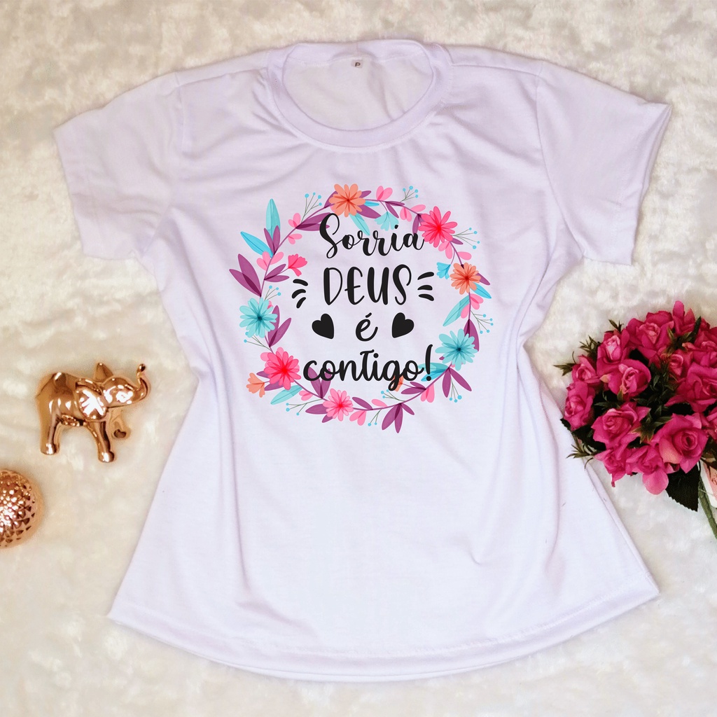 BLUSA T-SHIRT MODA FEMININA ESTAMPAS VARIADAS Com Frases Cristãs, Fé,Religiosa