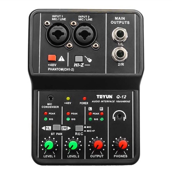 Mesa De Som Interface De Áudio Teyun Q12 Mixer Placa De Som