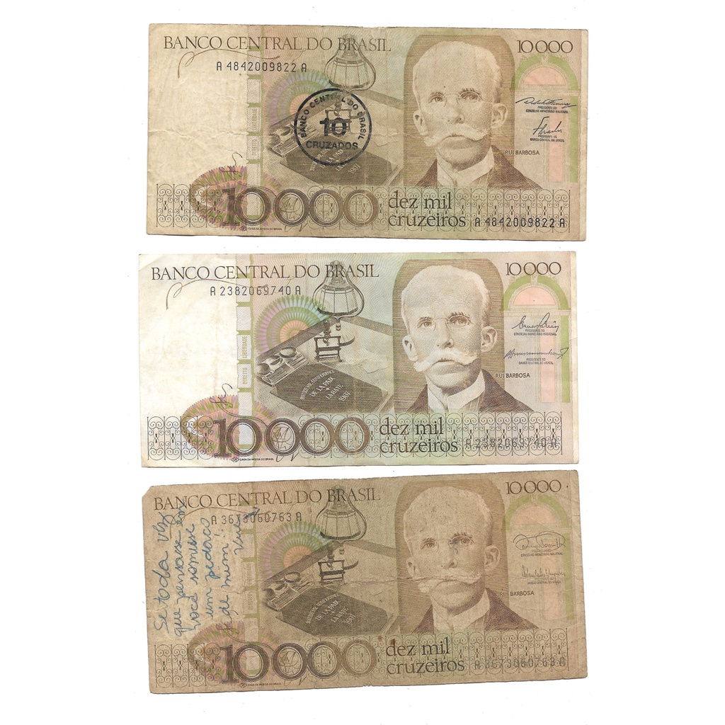 Nota Cédula 10000 Mil Cruzeiros Rui Barbosa Carimbo
