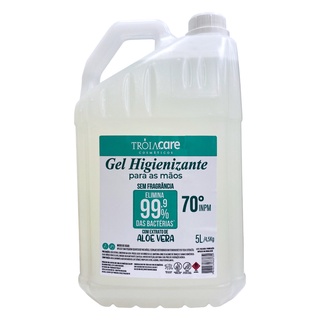 Álcool em Gel Antisséptico 70% INPM Galão de 4.5kg (5 Litros) Não Gosmenta Troia Care