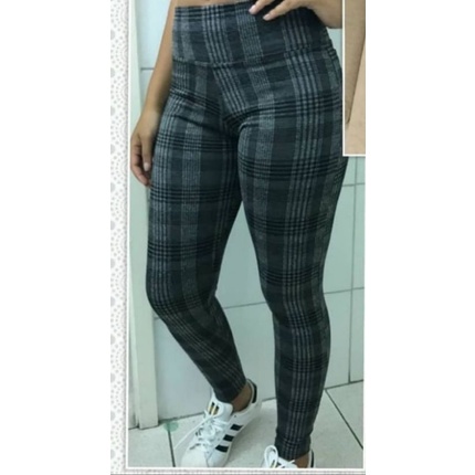 calça legging xadrez Cintura Alta