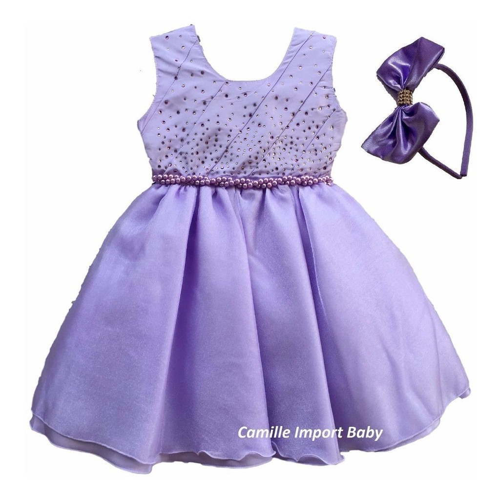 Vestido Princesa Lilas Dama Sofia Festa Aniversario Daminha Com Tiara.