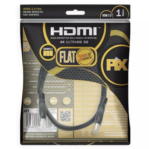 Cabo Hdmi Flat 2.0 Pix 19 Pinos 4k Ultrahd 3d Hdr 1 Metro