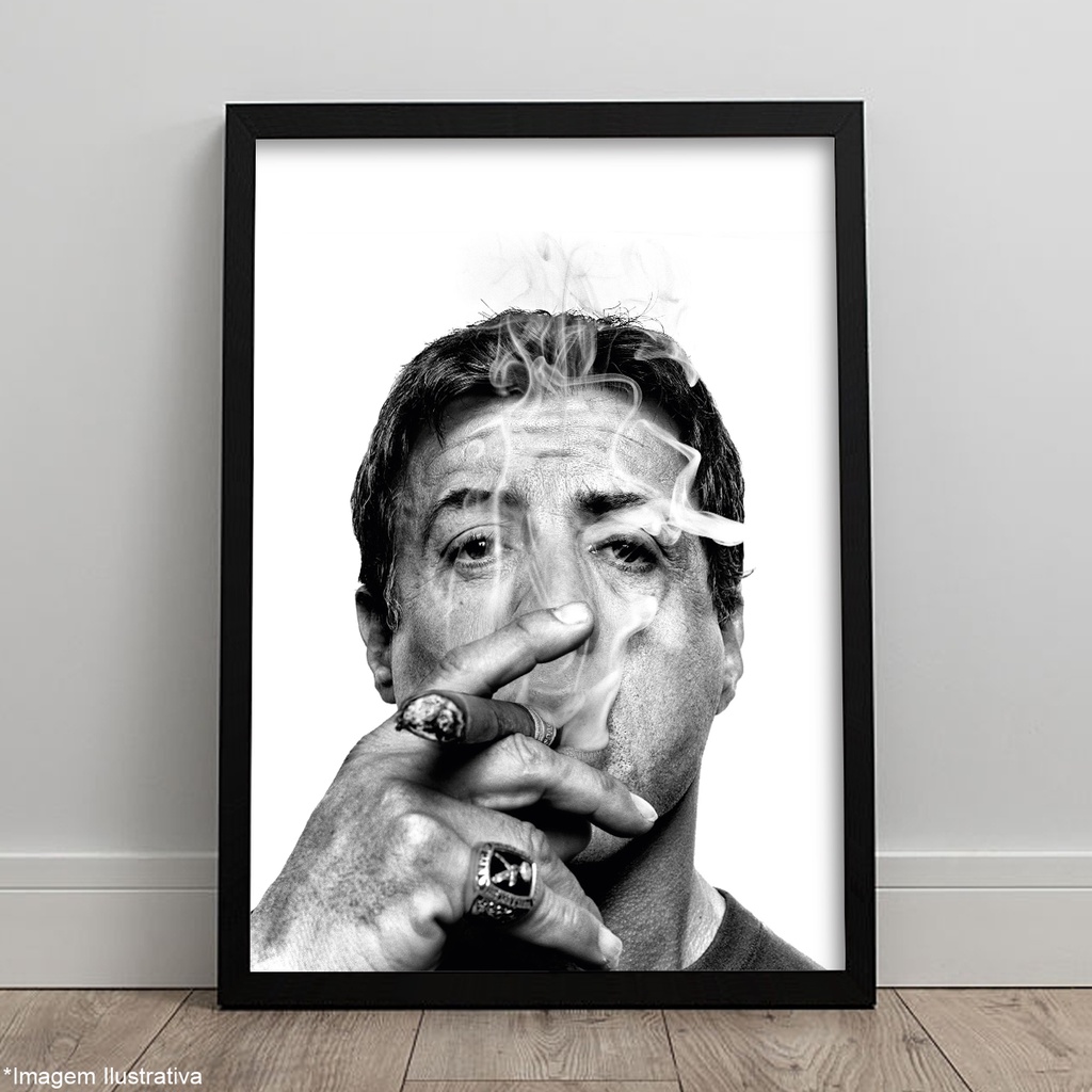 Quadro Sylvester Stallone Charuto Moderno Quarto Sala Escritório C/ Moldura 45x33 A3