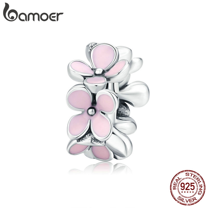 BAMOER Romantic Flower Series Pink Flower Charm 925 Sterling Silver SCC1484 em Oferta na Shopee
