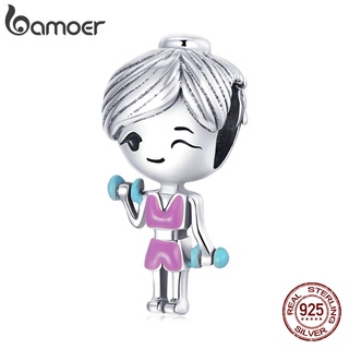 Bamoer Prata Esterlina 925 Charme Roupas De Ginástica Rosa Treino Girl & Halteres Projeto Para Colar Pulseira Diy Acessórios De Moda Bsc488