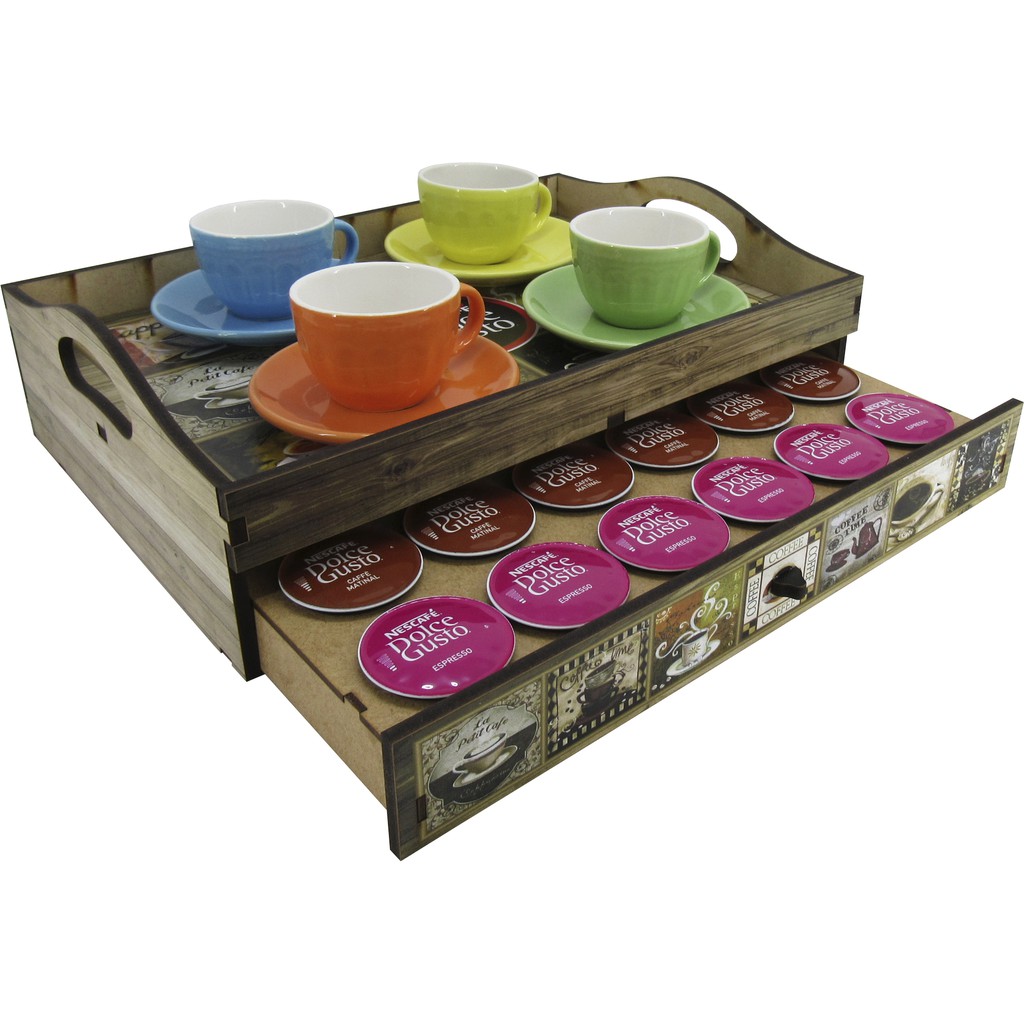 Bandeja Cômoda Porta Cápsulas Café Dolce Gusto 1 Gaveta Decoração Coffee Mdf
