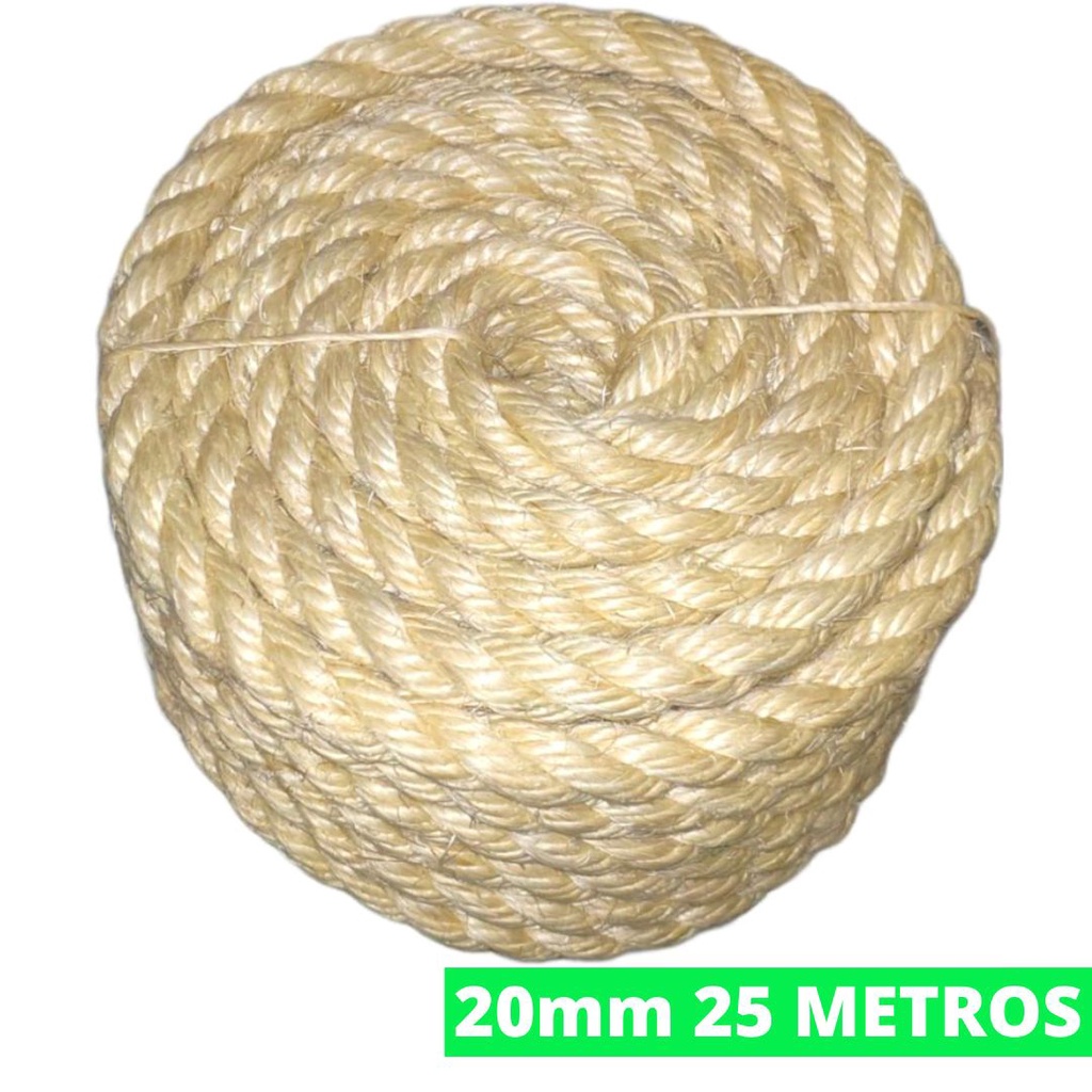 Corda De Sisal Natural 20mm Rolo 25 Metros Naval Resistente Arranhador Balanço Decoração  Amarrações